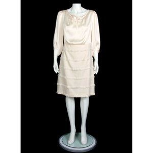 Viola Anthropologie Cottagecore Peach-Creme Flowing Fringe Dress size 40 - 411